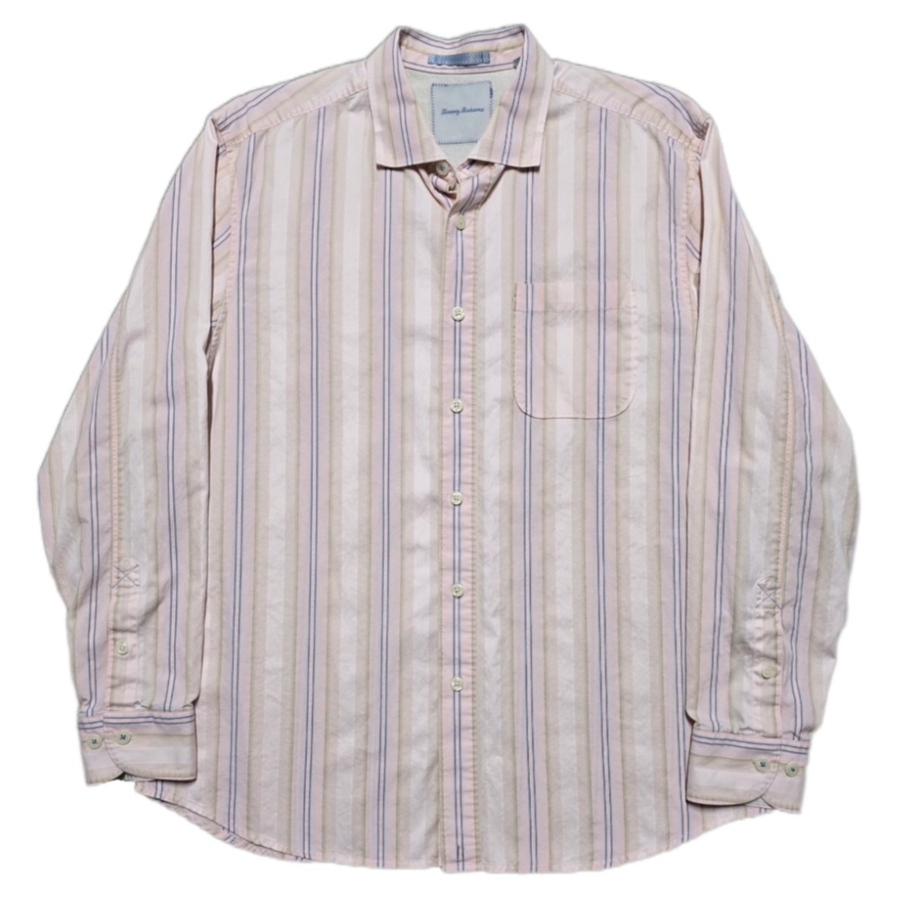 Tommy Bahama Long Sleeve Shirt Men's L Peach Striped Button Up Pocket